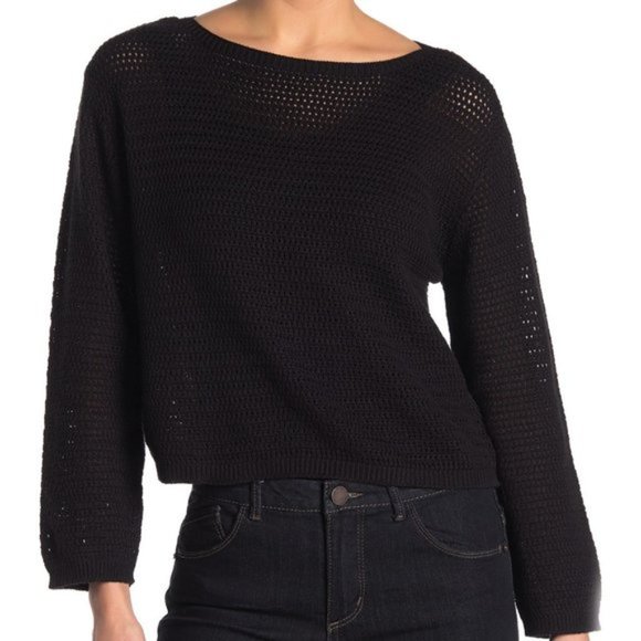 RDI Open Stitch Pullover Sweater - Black NWT